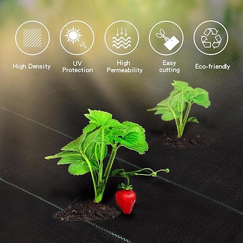 Miniatura 10 de Tela de barrera de malas hierbas de 6 x 300 pies, resistente, tapete de cubierta de tierra para jardinería de malezas, tela de jardín para control