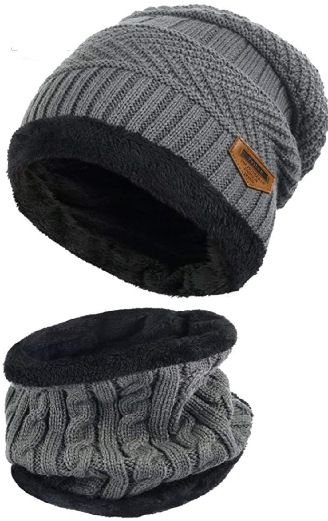 Standard Ultra Soft Unisex Woolen Beanie Cap Plus Neck Scarf Set for Men Women Girl Boy - Warm, Snow Proof - 20 Degree Temperature (Grey,Freesize)-image-26
