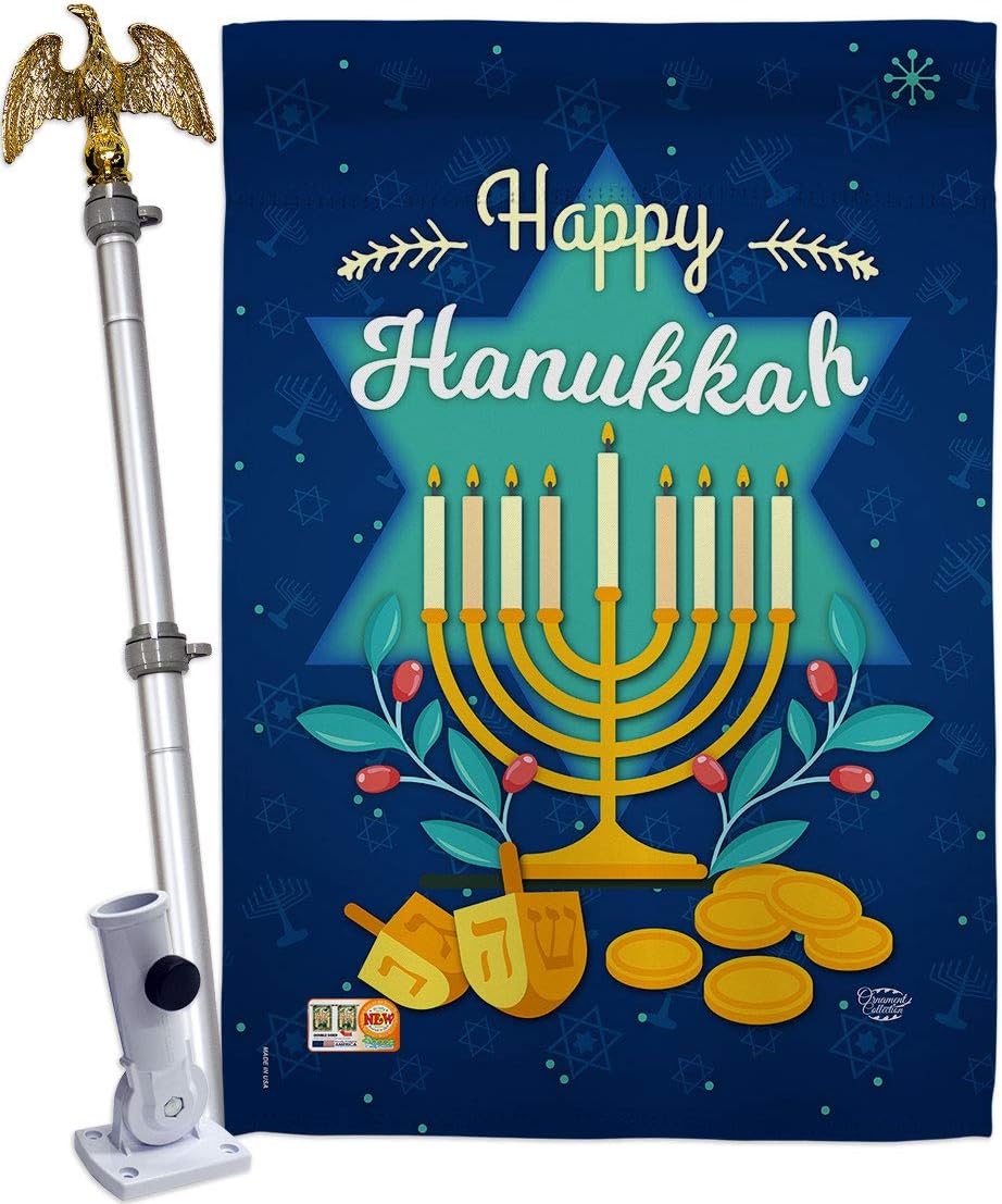 Happy Hanukkah House Flag Wintertime Candle Bonsai Menorah Jewish Chanukah David Small Decorative Gift Yard Banner Made In USA 28 X 40