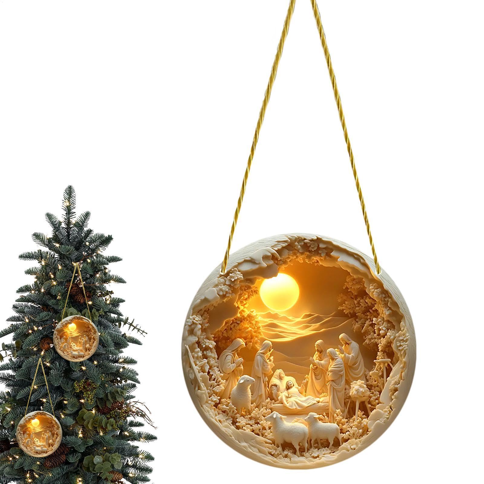 Nativity Scene Ornaments - 2D Nativity Christmas Ornaments | Christmas Nativity Scene Ornaments | Acrylic Christian Tree Decoration | Nativity Scene Pendant Birth Of Jesus Keepsake For Religious Decor