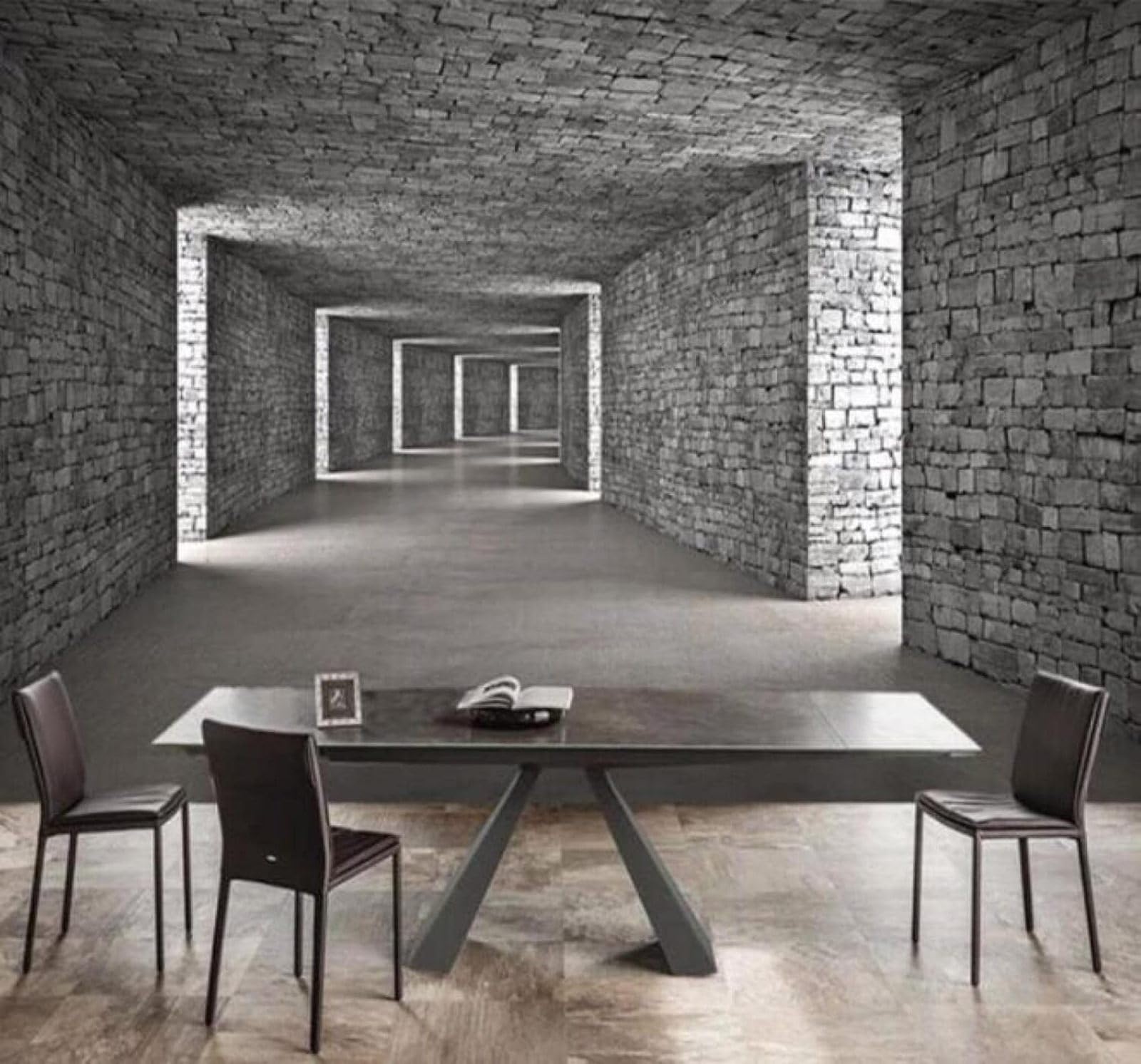 XLMING Grey Brick Wall Spatial Extension Tunnel Bar 3D Wallpaper Luxury Silk Study Dining Feature Sofa Grey Bedroom Living Room Tv Decorative Wall-200cm×140cm