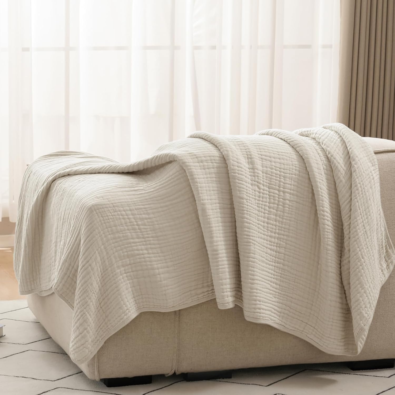 PHF Cooling Muslin Blanket Queen Size 90"x80", 6-Layer Lightweight Gauze Blanket Made from 35% Rayon Derived from Bamboo & 65% Cotton, Breathable & Ultra Soft Cozy for Hot Sleepers, French Oak - Image 4