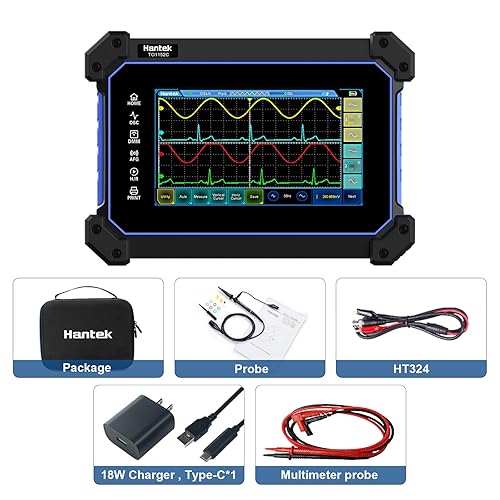 Miniatura 8 de Hantek Osciloscopio de tableta de pantalla táctil, osciloscopio digital de mano de 2 canales, 250 MHz 1GSaS con construcción de multímetro con