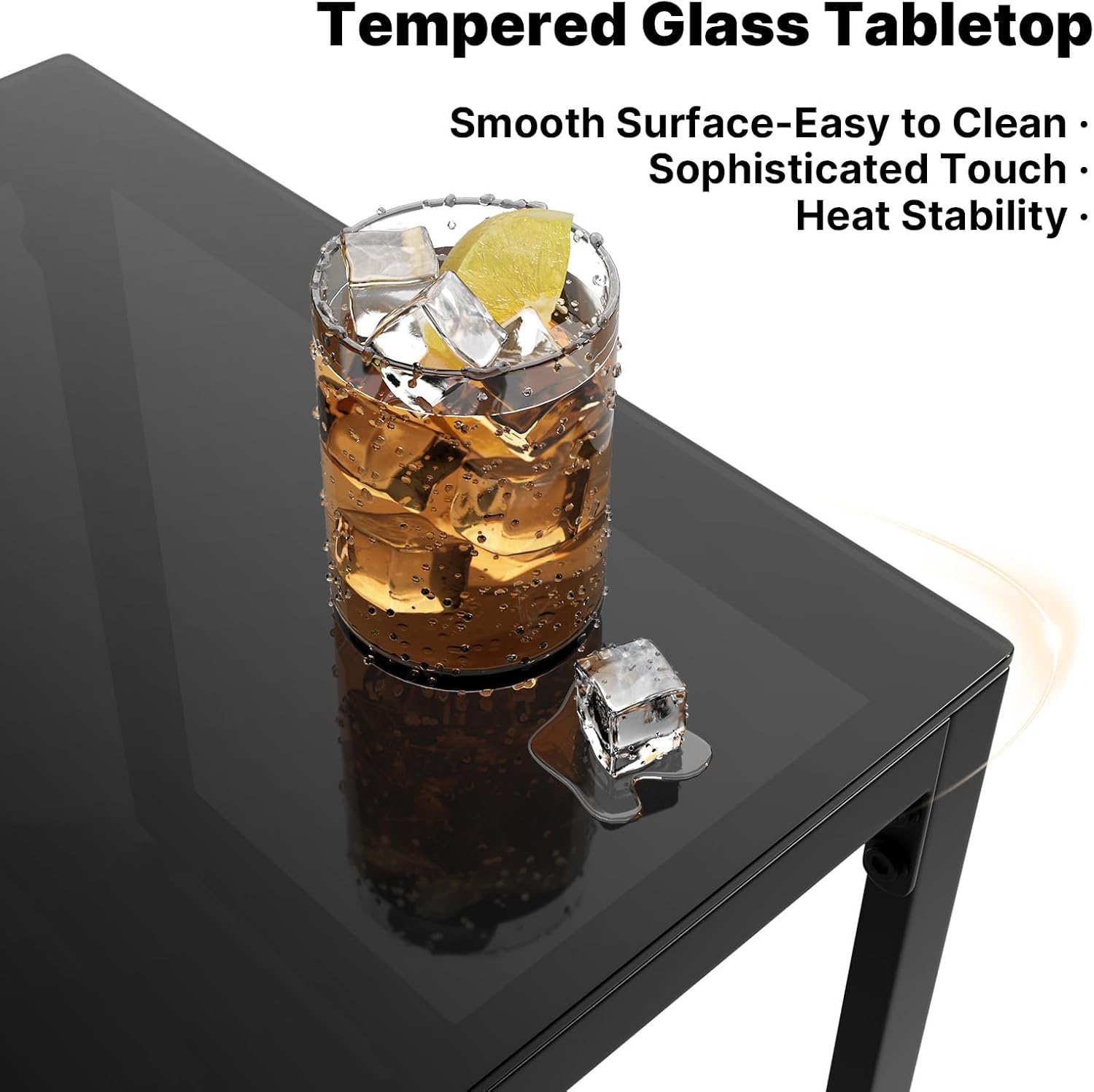 Tempered glass tabletop of the coffee table
