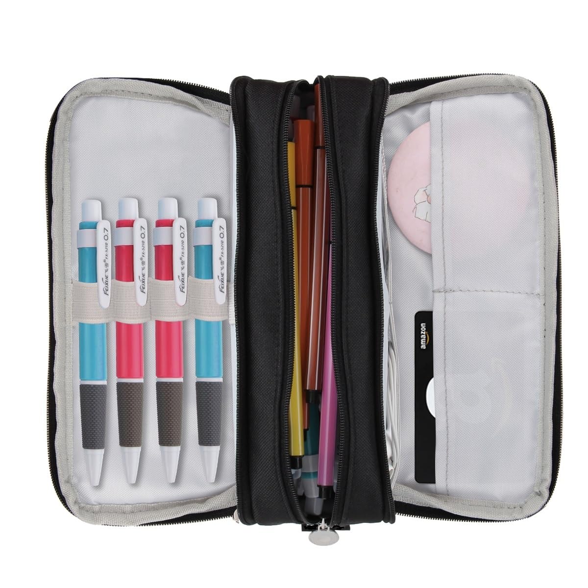 Chelory Großes Federmäppchen mit 3 Fächern für Erwachsene, Schreibtisch-Organizer, Geschenke, Schwarz, Large (4