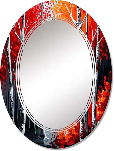Miniatura 6 de DesignQ Path Into The Red Forest I- Vanity Mirror, Bathroom Mirrors, Wall Mirrors for Living Room, Bedroom - Round Mirror - Large 24'x24', 32'x32'