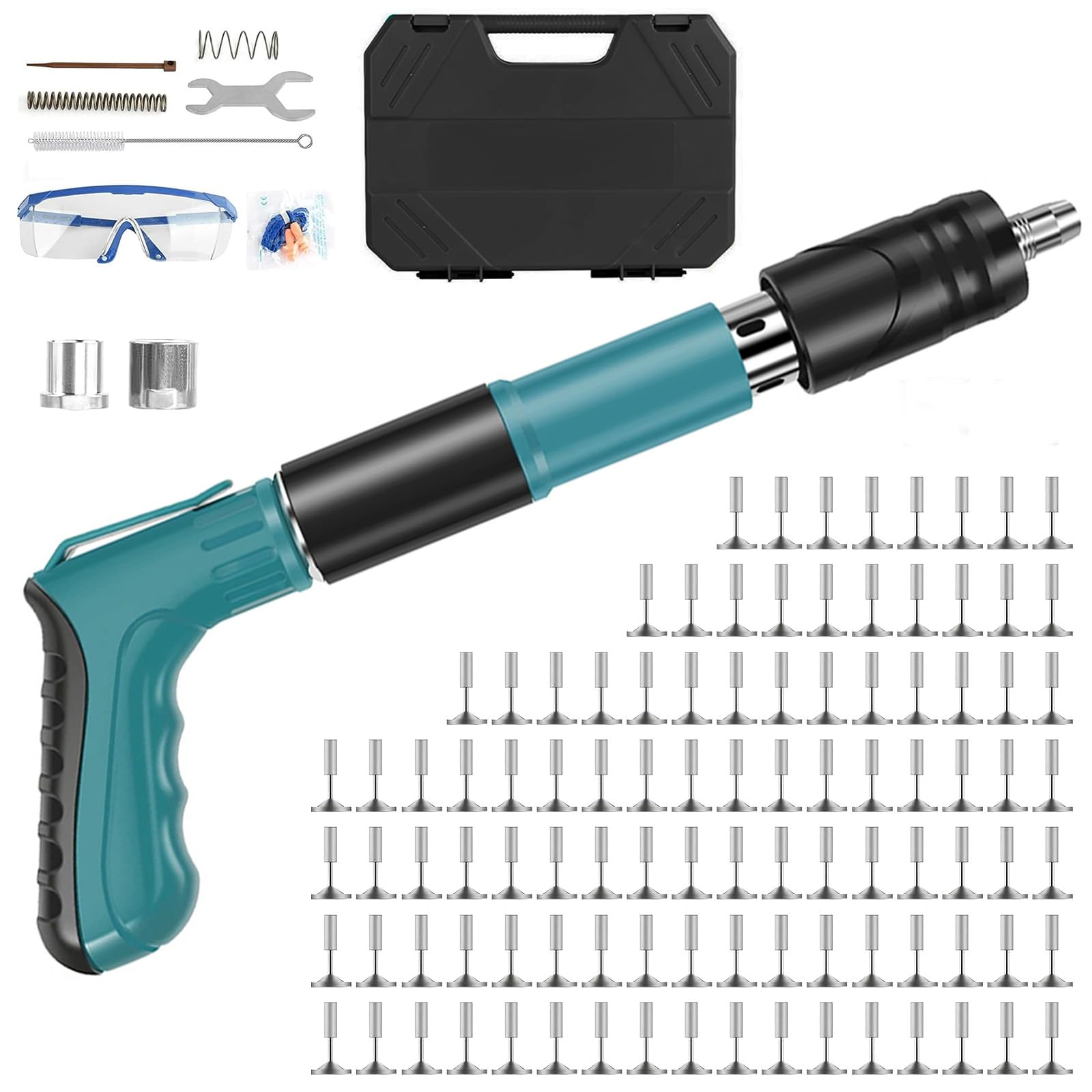 Cloueur Beton,Pistolet à Clous Nail Gun,5 Vitesses Pistolet à Clous Manuel,Pistolet à Ongles avec Gants à Lunettes,Kit pour Plafonds Murs en Béton (Avec 100 Clous)