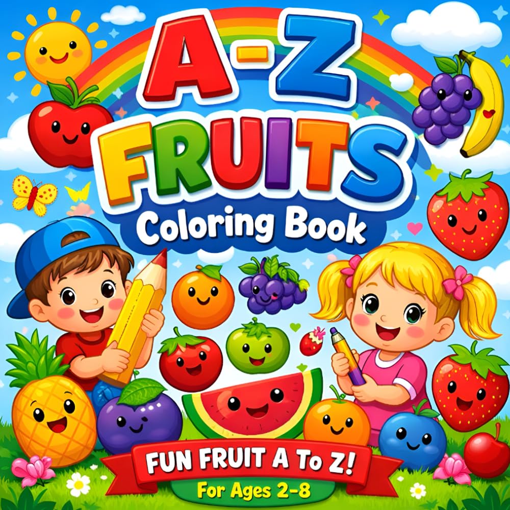 A to Z Fruits Coloring Book for Kids: Fun & Easy Alphabet Fruit Coloring Pages for Toddlers and Preschoolers Ages 2–8