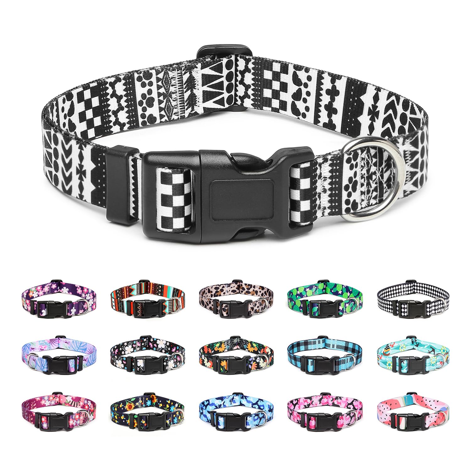 Mercano Hundehalsband Verstellbares, Weich Nylon Komfort & Robuster Gemustertes Hunde Halsband für Kleine Mittlere Große Hunde Welpen Katzen (L, Schwarz Weiß A)