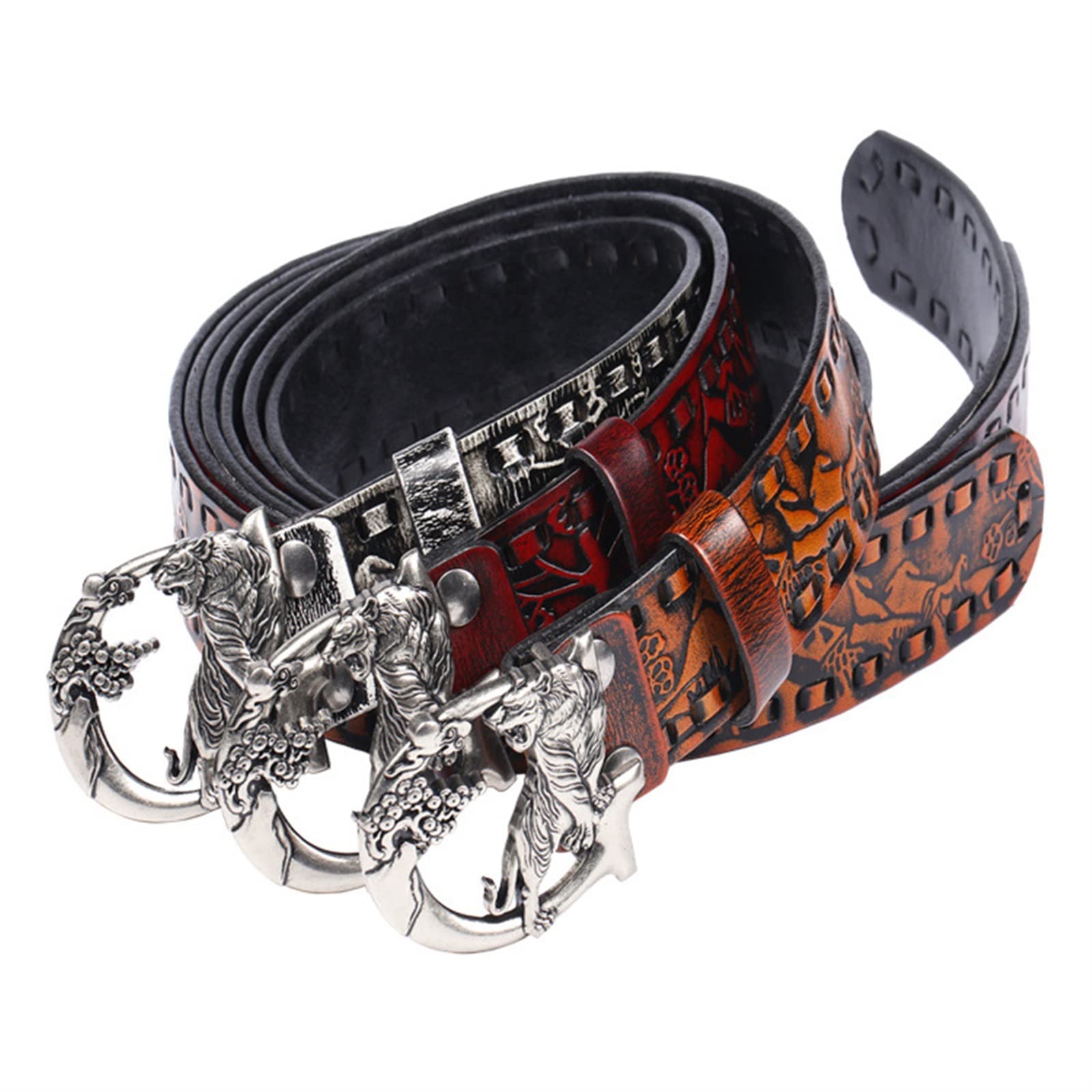 Men's Belts Men's Leather Belt Geflochtener Heller Luxus-P-Leder-Gürtel for Herren/Damen Personalisierter geprägter Vintage-Tiger-Schnallen-Männer längerer Gürtel 3,8 cm Vintage Men's Belt