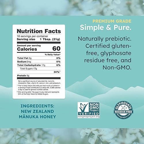 Miniatura 24 de Melora Miel de manuka cruda de Nueva Zelanda UMF 10+ MGO 265+ Tarro de 8.8 onzas Seguro para el cuidado de la piel Alternativa al azúcar