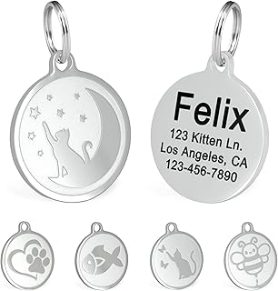 Ultra Joys Engraved Cat Name Tags Personalized - Stainless Steel Name Tag Cat Identification - Small Cat ID Tags Personalized for up to 4 Lines of Text - Pet ID Tags for Cat Collar - Stars