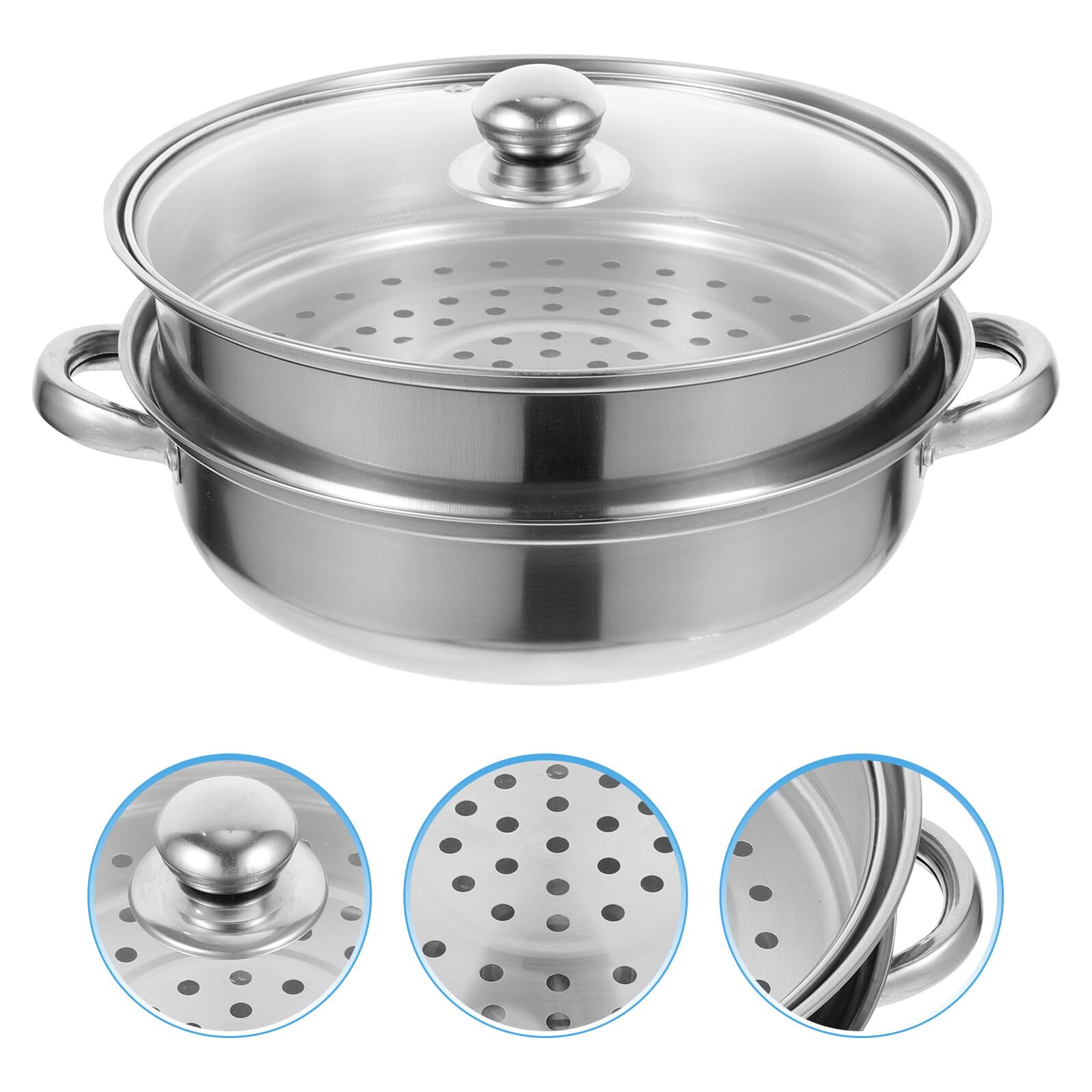 Olla Vaporera de Acero Inoxidable Doble Capa para Cocina Diseño de Asa, Cocedor de Verduras al Vapor Multifunción Adecuado para Uso en Cocina