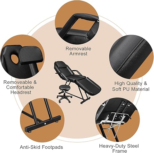 Miniatura 10 de OmySalon Silla de tatuaje de salón, cama esteticista, silla de cama facial multiusos para peluquería, spa, salón de belleza con equipo de heces