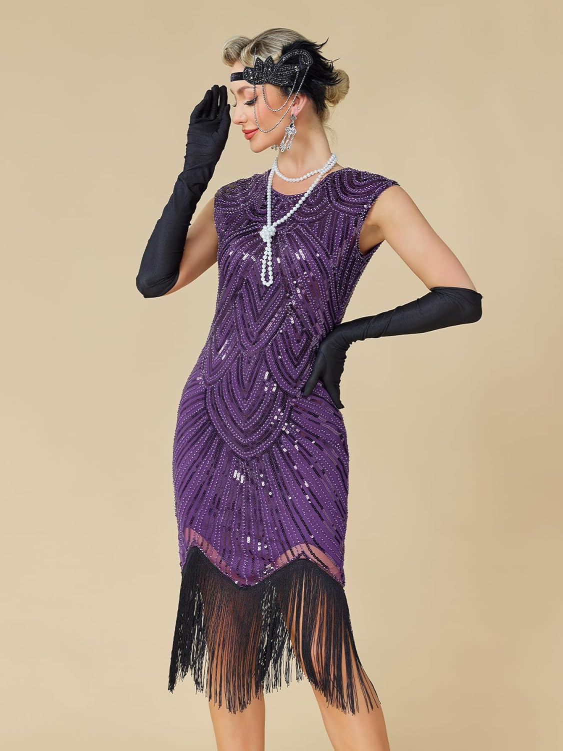 MTITE Women's Flapper Dresses 1920s Dresses for Women Great Gatsby Sequin Fringed Roaring 20s with 20s Accessories Set