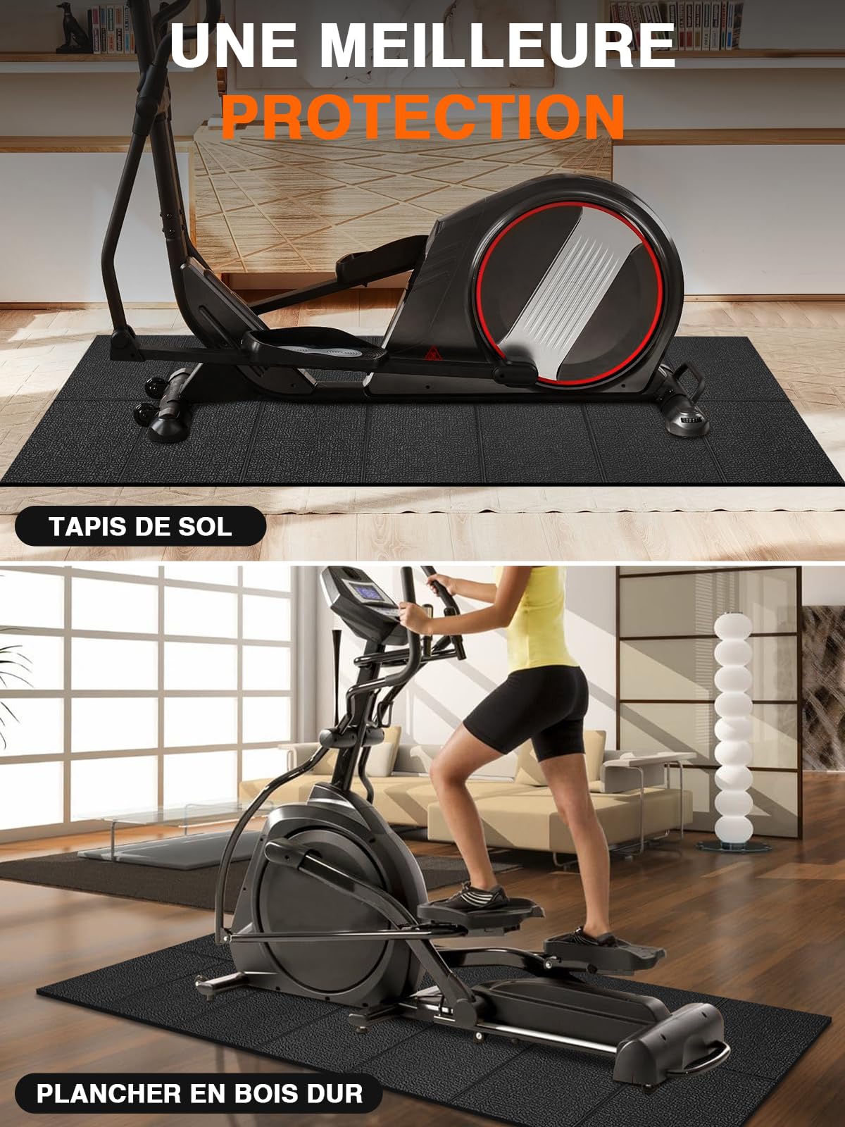 Tapis de protection de sol pour appareil de fitness, 160x75 cm, 6 mm d'épaisseur Tapis de fitness pliable en PVC pour moquettes et parquets, antidérapant et imperméable, compatible avec tapis