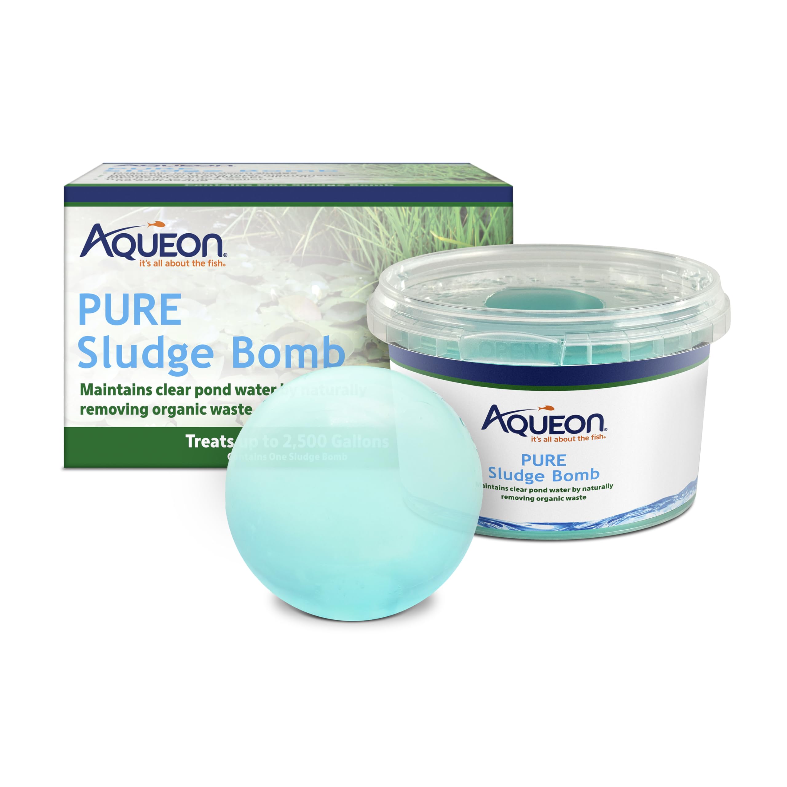 Aqueon Pure Sludge Bomb, Reduces Sludge and Organic Waste in Ponds and Koi Habitats, Breaks Down Muck and Clarifies, Treats 2500 Gallons, 1-Pack