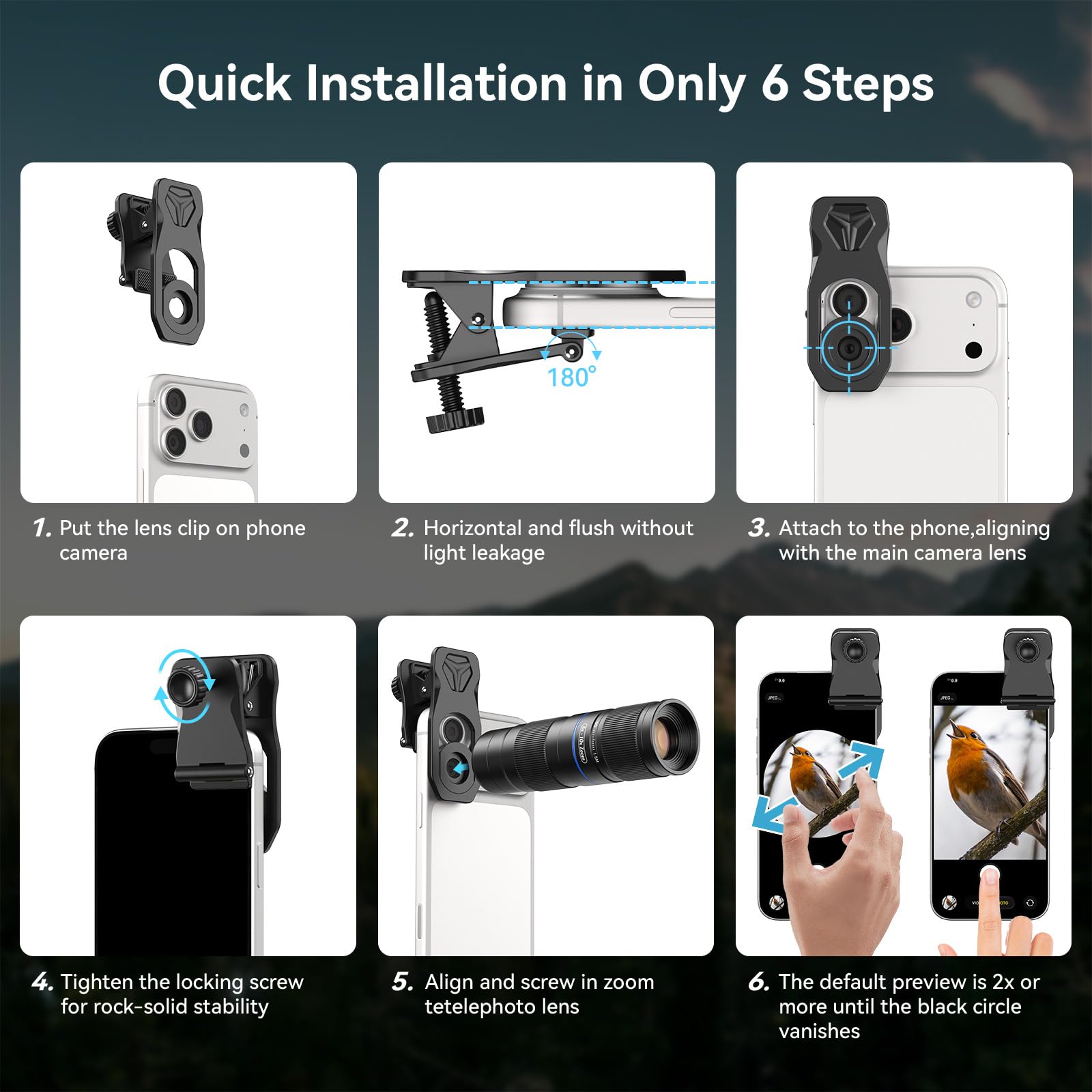 APEXEL Teleobiektyw z 5-10-krotnym zoomem do iPhone'a i Androida, powiększenie optyczne, uniwersalny obiektyw aparatu z klipsem, aluminiowy korpus lotniczy do podróży, sportu i fotografii koncertowej