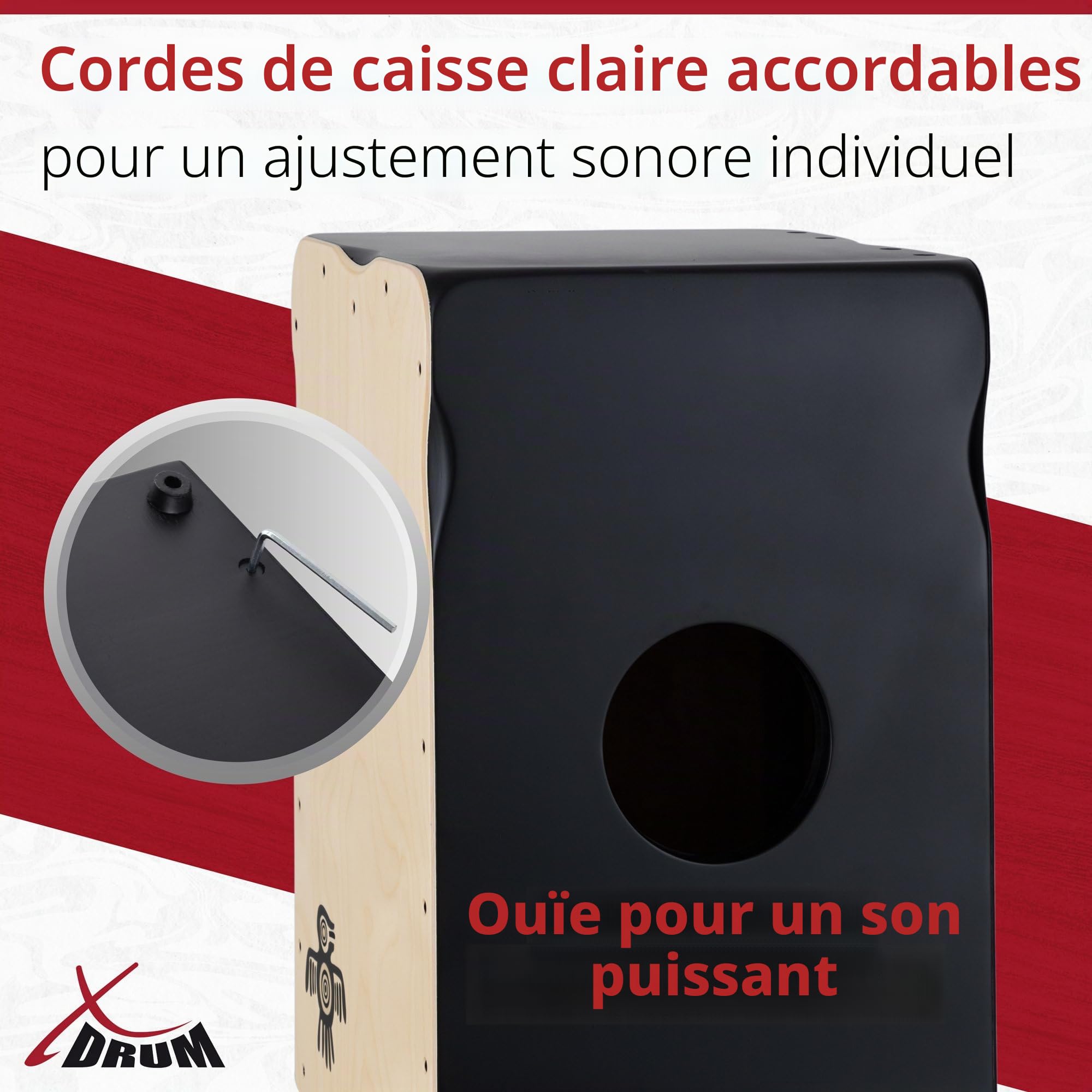 XDrum Pro Cajon Peruana Ash, Plaque de frappe en frêne de 3 mm, 5 cm | Plaque de frappe en bouleau de 3 mm, Caisse en bouleau de 9 mm (7 plis), Plaques de frappe entièrement vissées, 5 cm, 6 kg