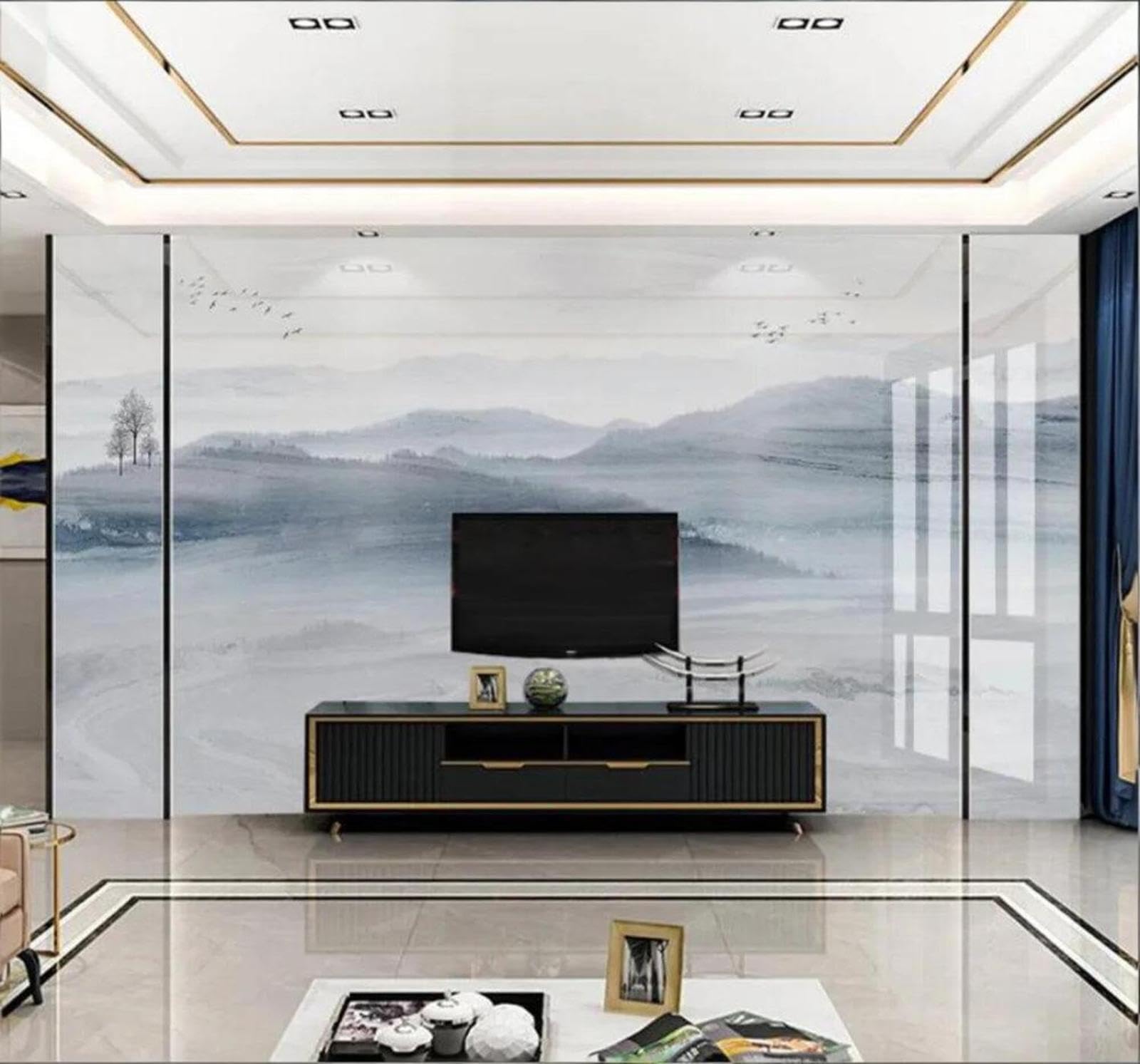 Xlming 200Cm×140Cm(B×H) Hand Drawn Ink Wash Landscape Faux Marble Scenery 3D Wallpaper Silky Texture Home Study Office Grey Dining Room Sofa Bedroom Living Room Tv Backdrop-200Cm×140Cm