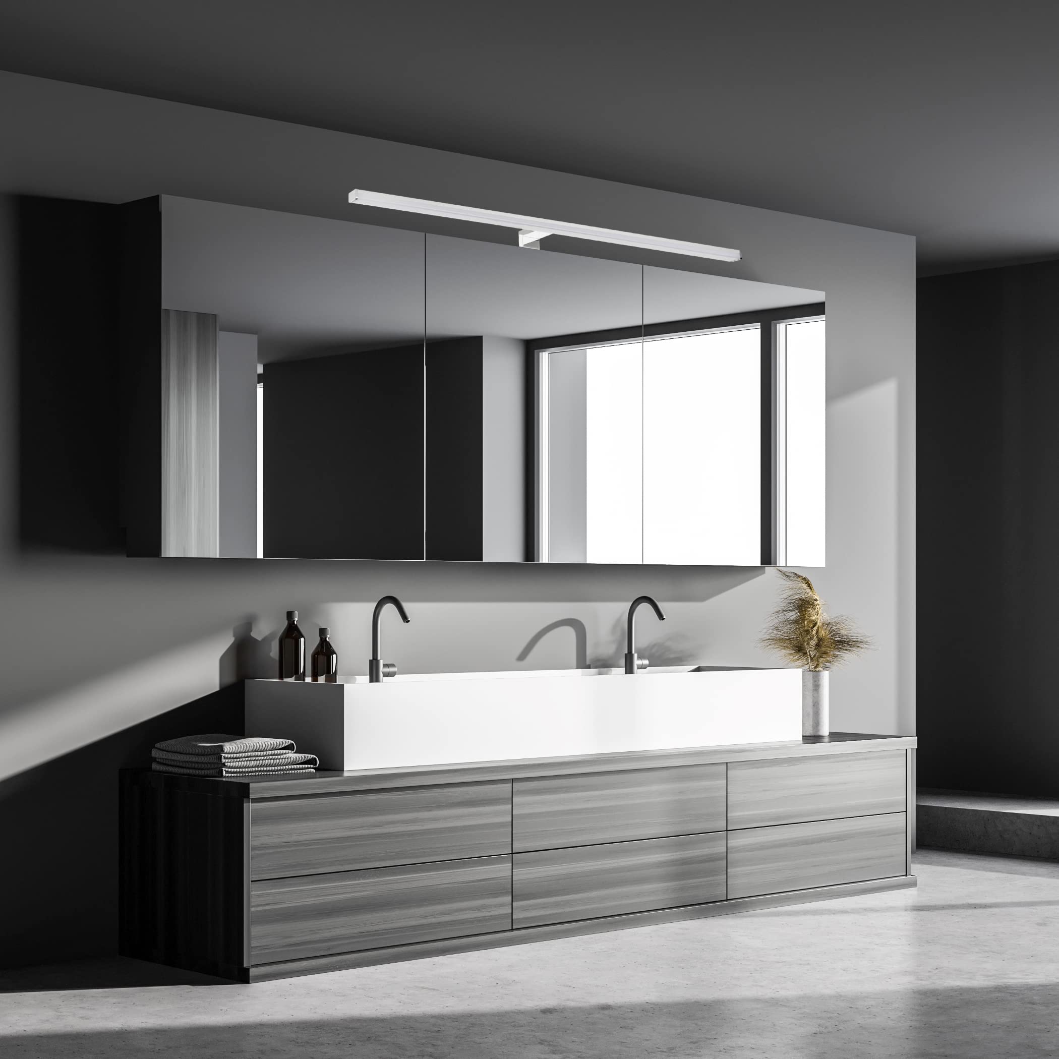 SEBSON® Lampara Espejo Baño LED 80cm, Luz Espejo Pinza + Armario, 15W, 1300lm Blanca Neutra 4000K, IP44-780x98x44mm