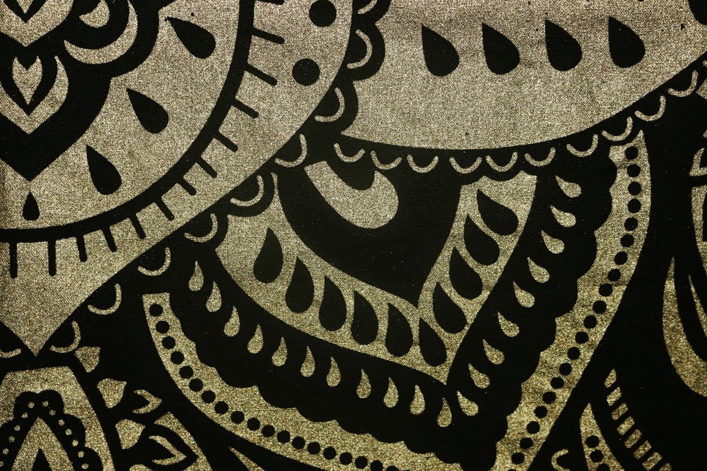 FUTURE - Arazzo fatto a mano, con mandala, colore: nero e oro, stile indiano