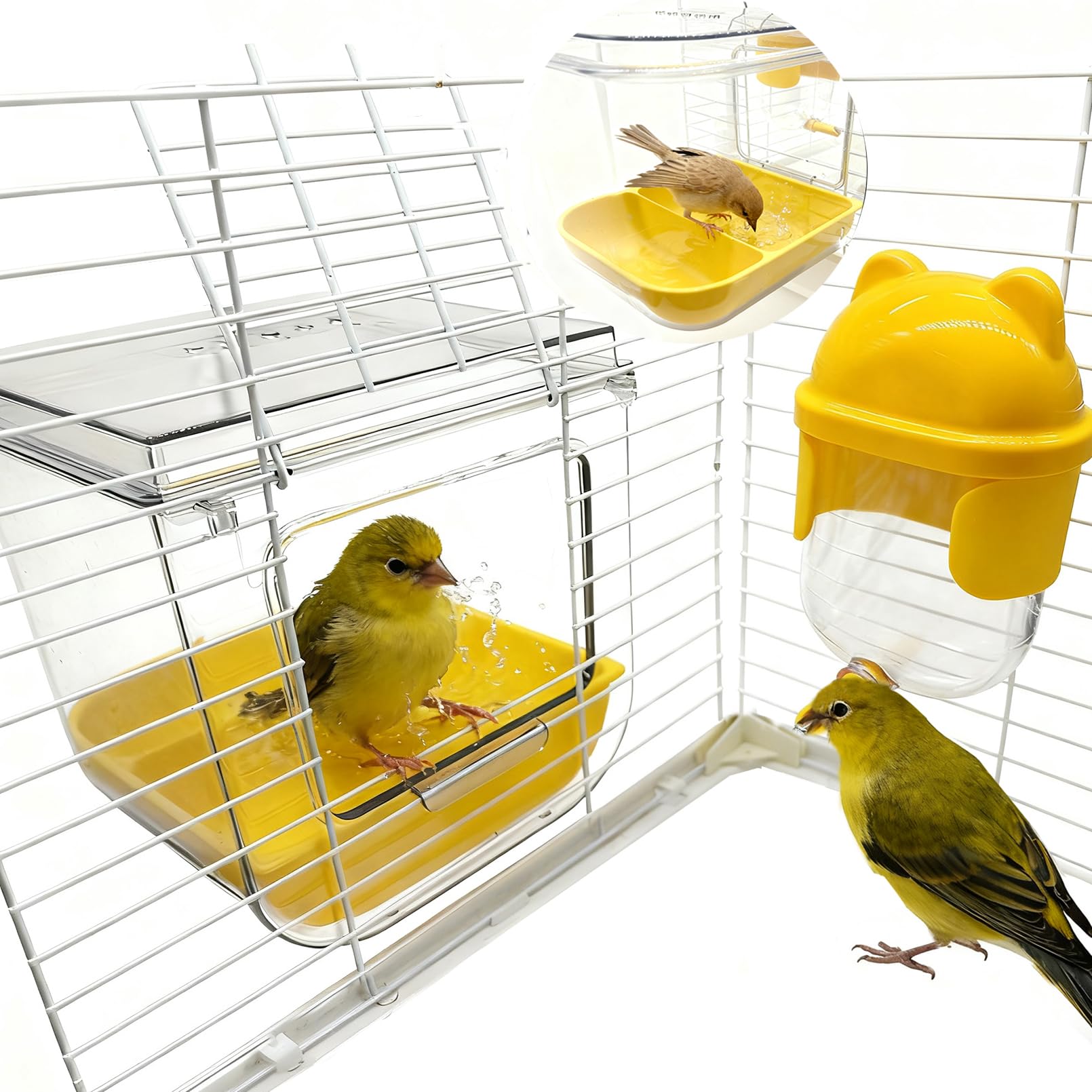 Bird Bath for Cage Bird Shower Bath Parrot Cage Feeder Cage Accessories with Parrot Water Dispenser for Budgie Parakeet Lovebird Cockatiel