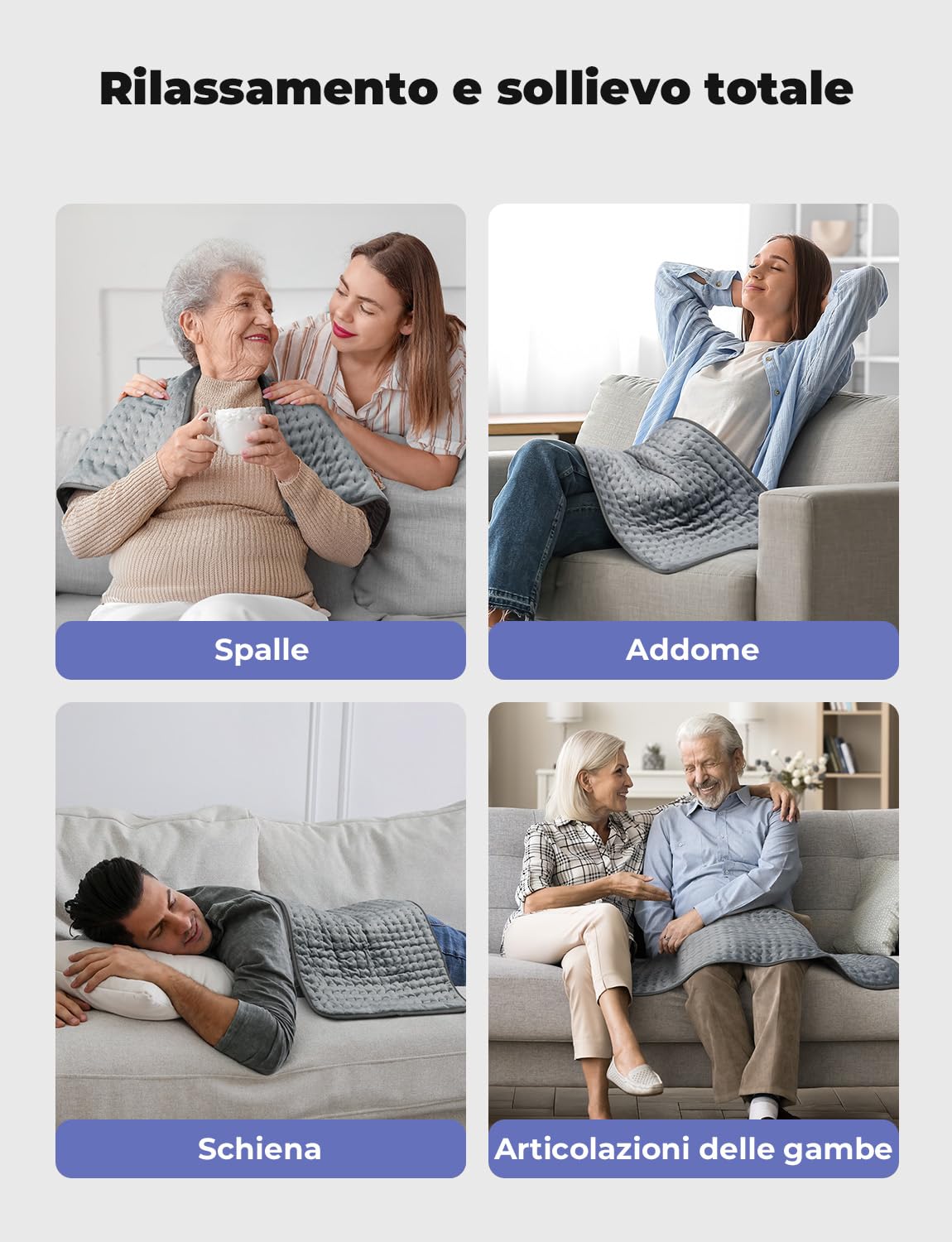 Levesolls Termoforo Elettrico 84x43 cm - per Schiena, Spalle e Addome, 6 Livelli Di Temperatura, 4 Timer, Riscaldamento Rapido, Spegnimento Automatico, Lavabile In Lavatrice - Grigio Scuro