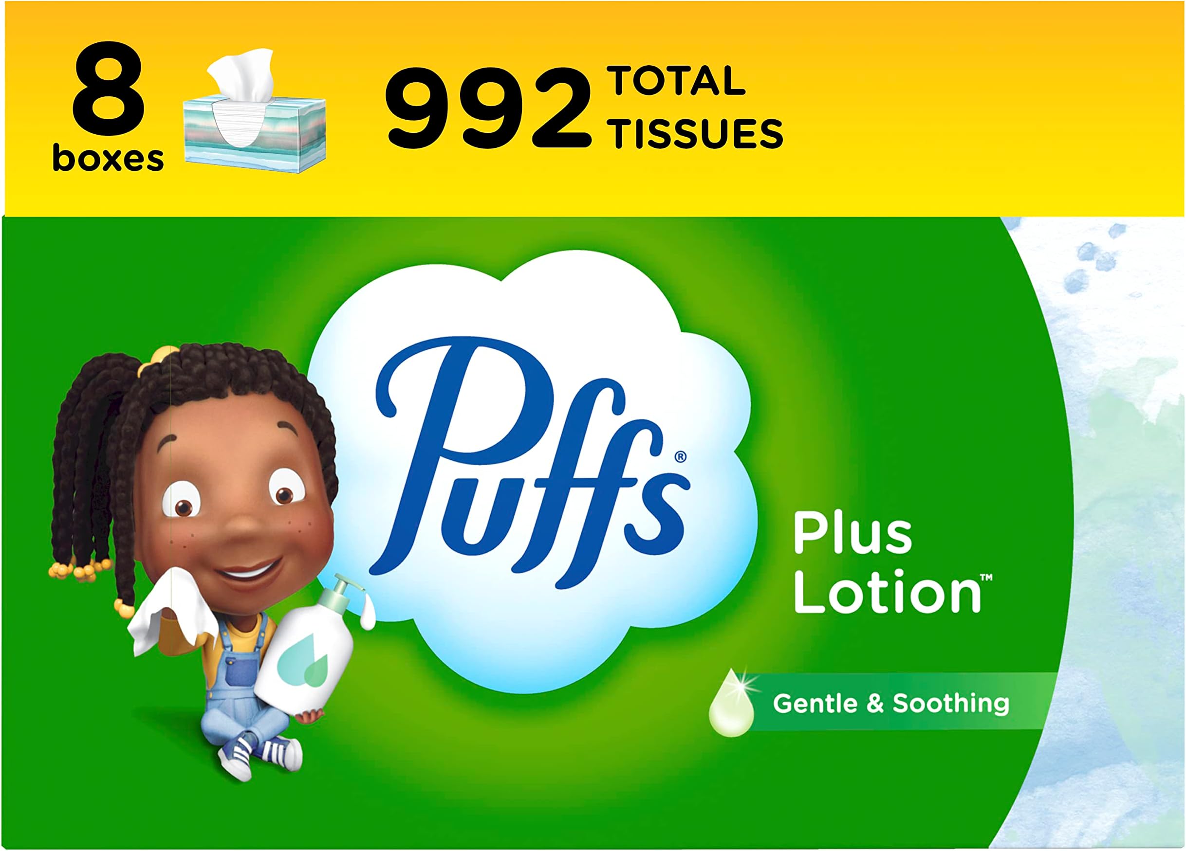 Puffs Plus Lotion Facial Tissue, 8 Family Boxes, 124 Facial Tissues per Box