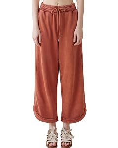 noflik Womens Skin-Friendly Elastic High Waisted Drawstring Wide Leg Fray Hem Sweatpants