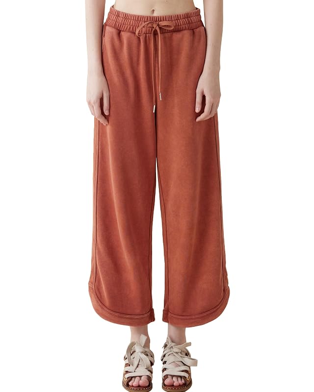 noflik Womens Skin-Friendly Elastic High Waisted Drawstring Wide Leg Fray Hem Sweatpants