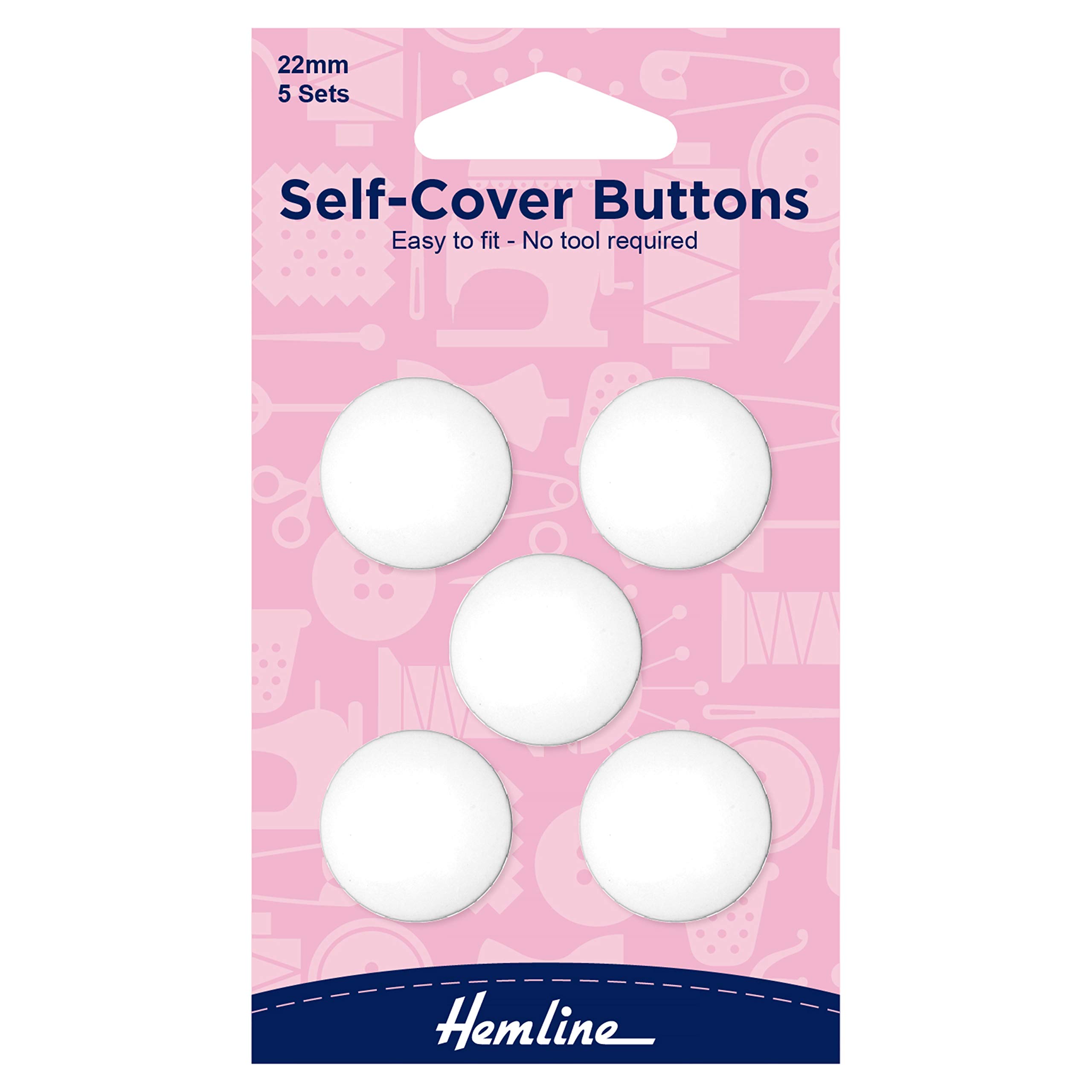 Hemline Self Cover Plastic Buttons, 11mm, 15mm, 18mm, 22mm, 29mm,38mm, (22mm - 5 Buttons)