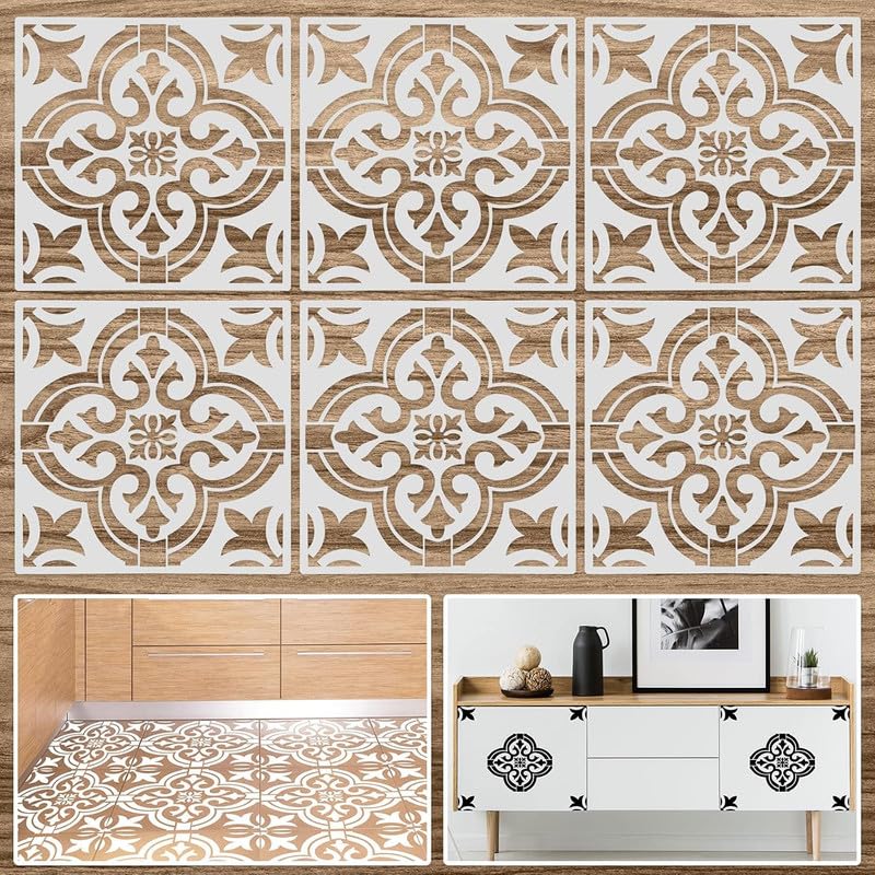 Devasya Crafts Mandala Reusable Stencil 12 x 12 Inches Wall Templates Tile Pattern Stencil Mandala Drawing Templates for DIY Scrapbooks Wall Floor Home Decors (6 Pieces)
