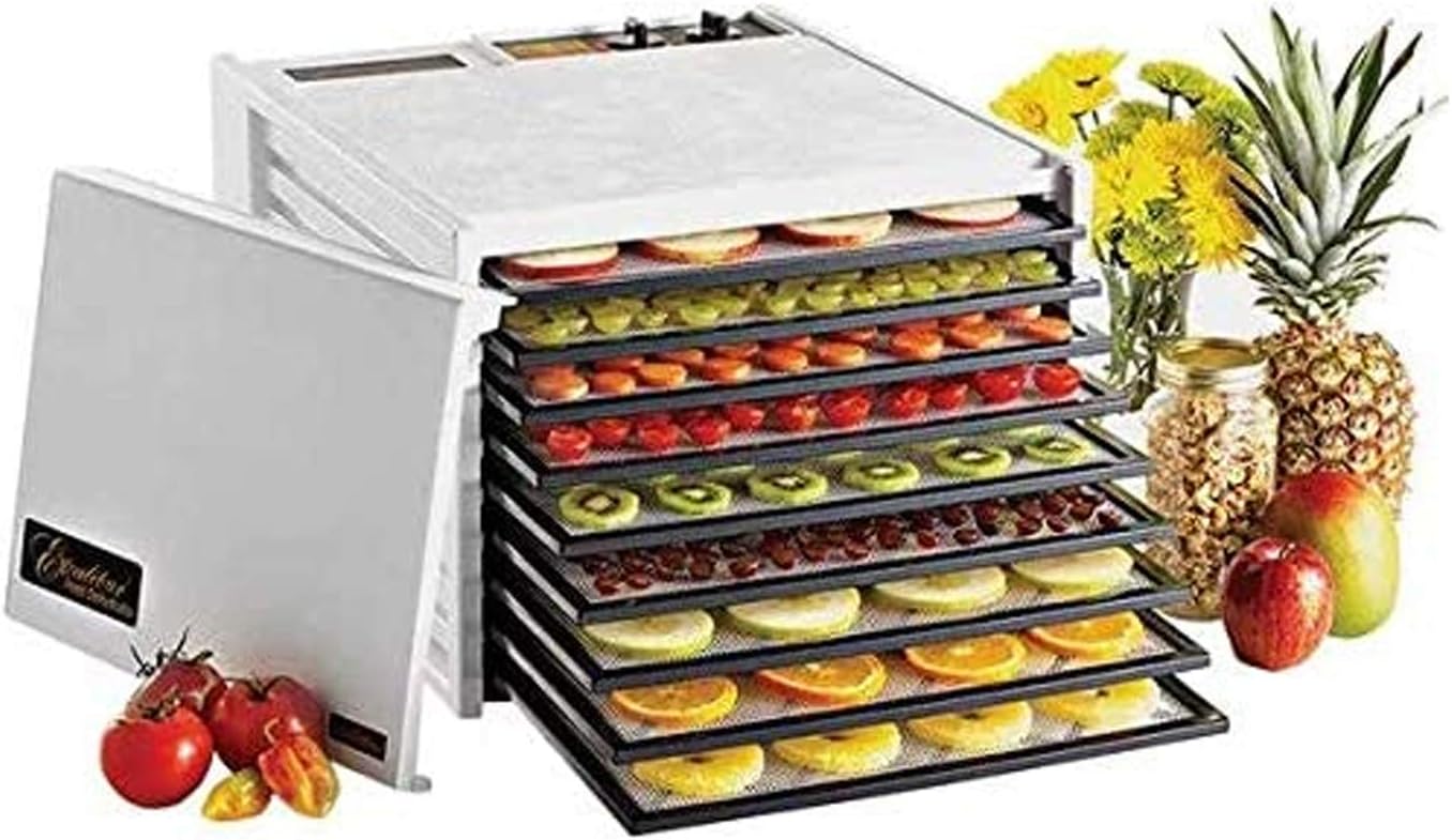 Excalibur 3926TW 9-Tray Electric Food Dehydrator with Temperature Settings and 26-hour Timer Automatic Shut Off for Faster and Efficient Drying Includes Guide to Dehydration Made in USA, 9-Tray,White