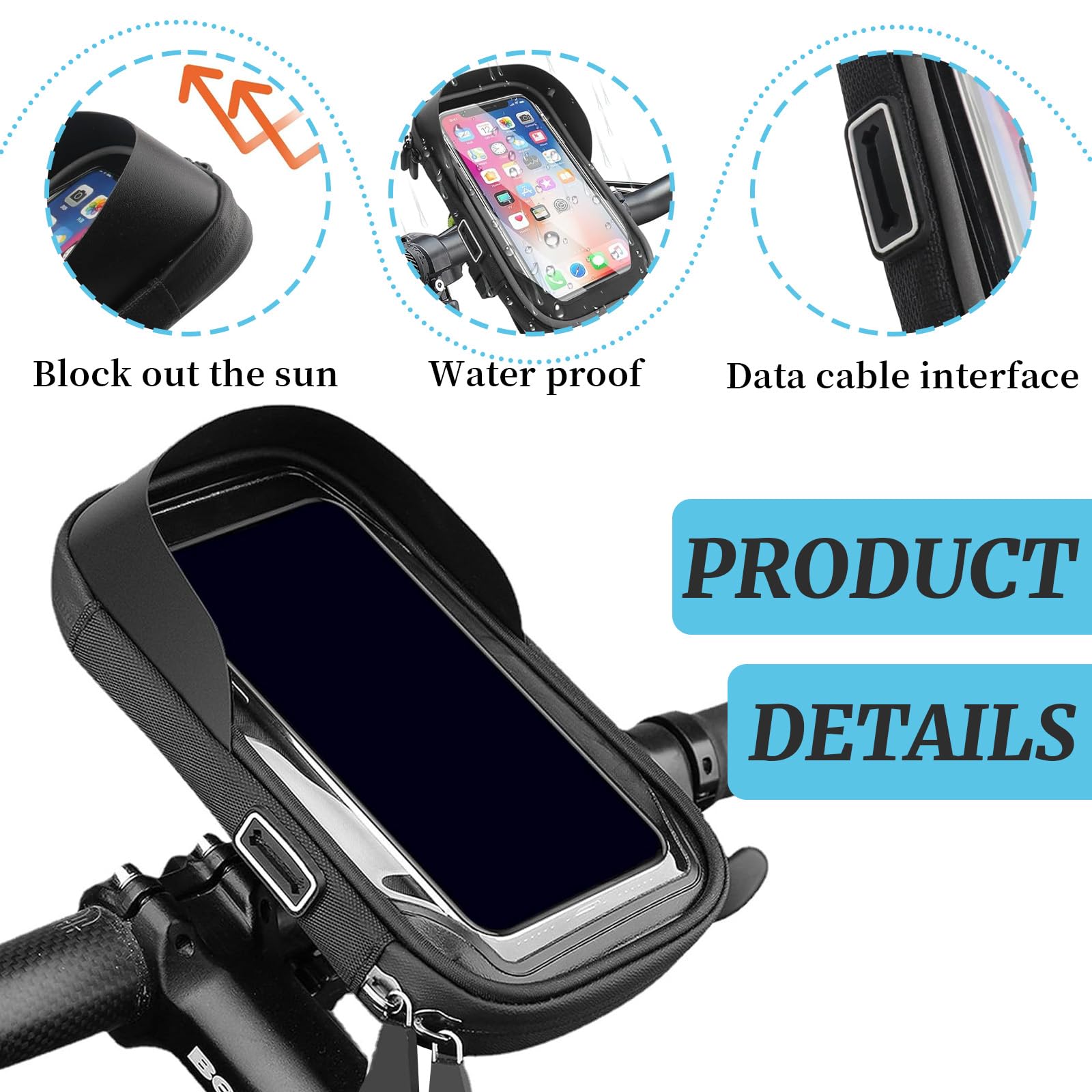 Porte Telephone Velo Support Moto Étanch 360°Rotation Support Guidon pour Smartphone 4,5-6,4 Pouces avec Housse de Pluie Porte Téléphone Vélo Moto Trottinette Cyclisme