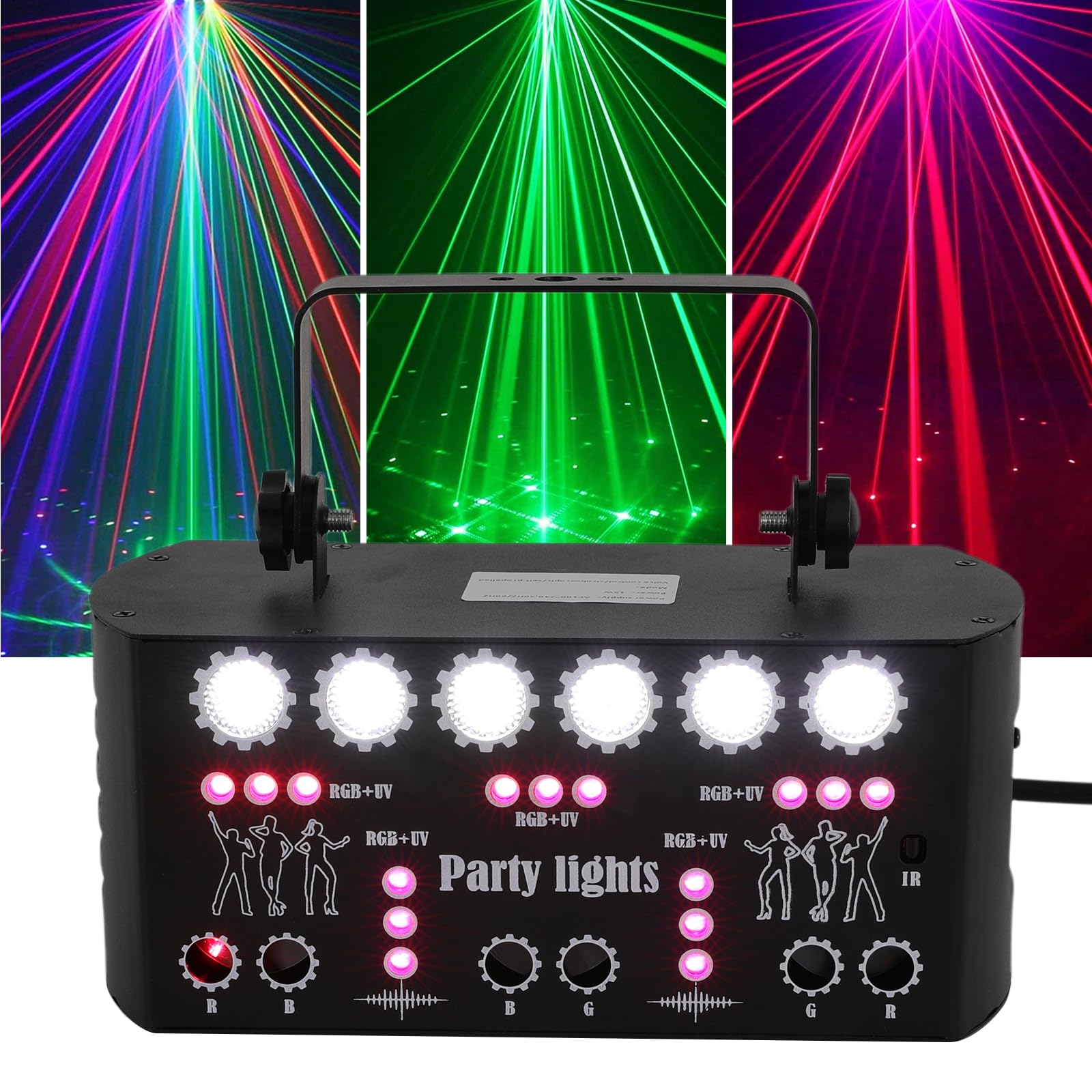 Discolicht Partylicht mit Fernbedienung, 27-Eyes LED RGB Licht DJ Projektor Musikgesteuert Disco Lichter, DMX Effektstrahler Für KTV Familientreffen Hochzeit Geburtstag Halloween