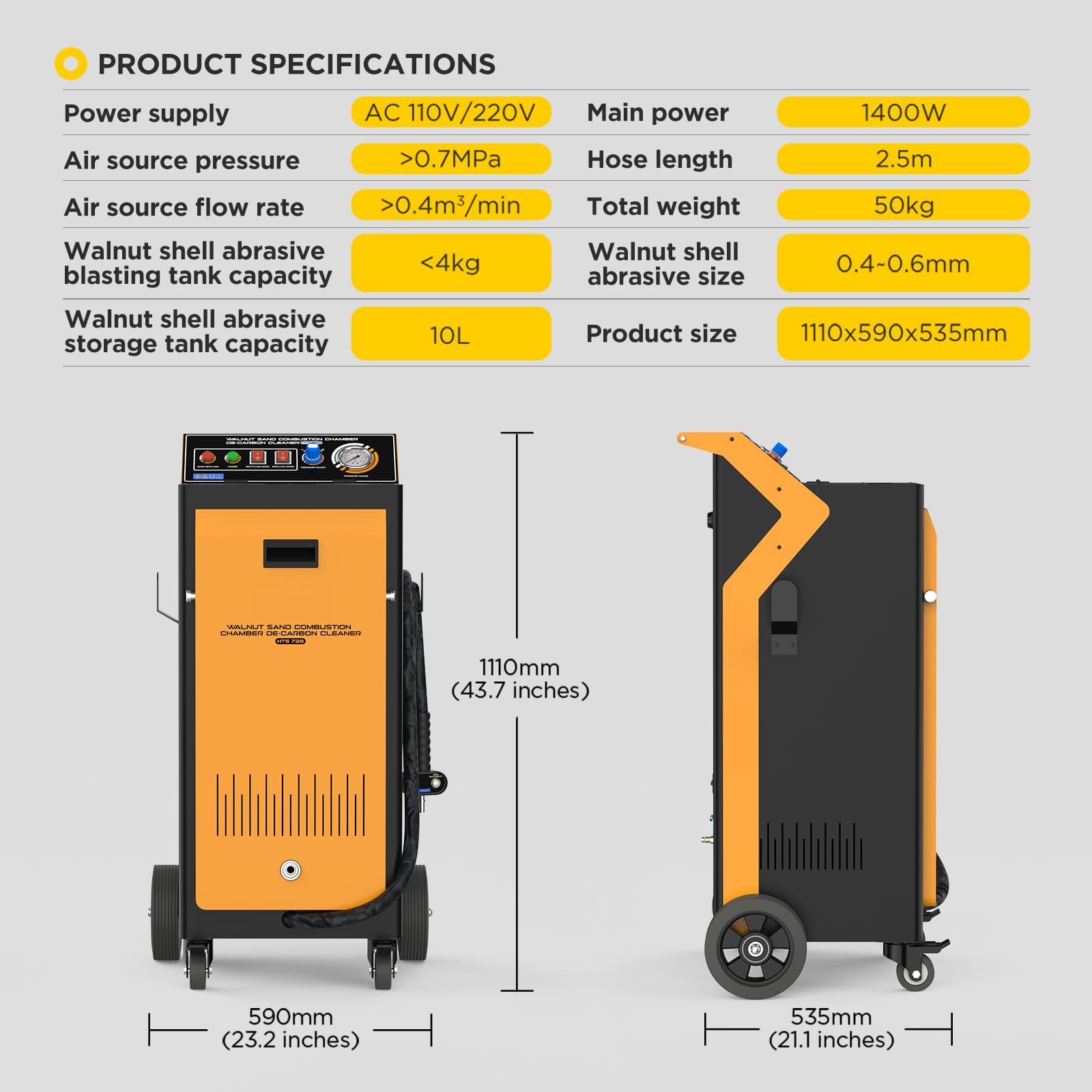 HTS728 Limpiador de carbonilla para Motor GDI, 1400 W, 5 adaptadores