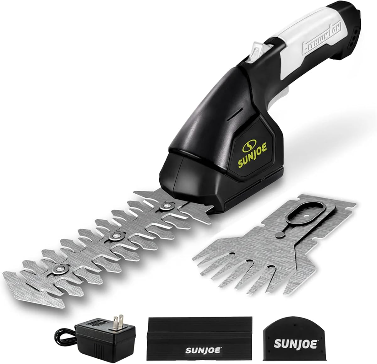Sun Joe Cortasetos inalámbrico 2 en 1, 7,2 V, hoja de 4 pulgadas/6 pulgadas | Recortadora portátil de uso liviano para bordes de césped y arbustos pequeños. Batería de 1,5 Ah, se carga en 3-5 horas. 2,1 libras