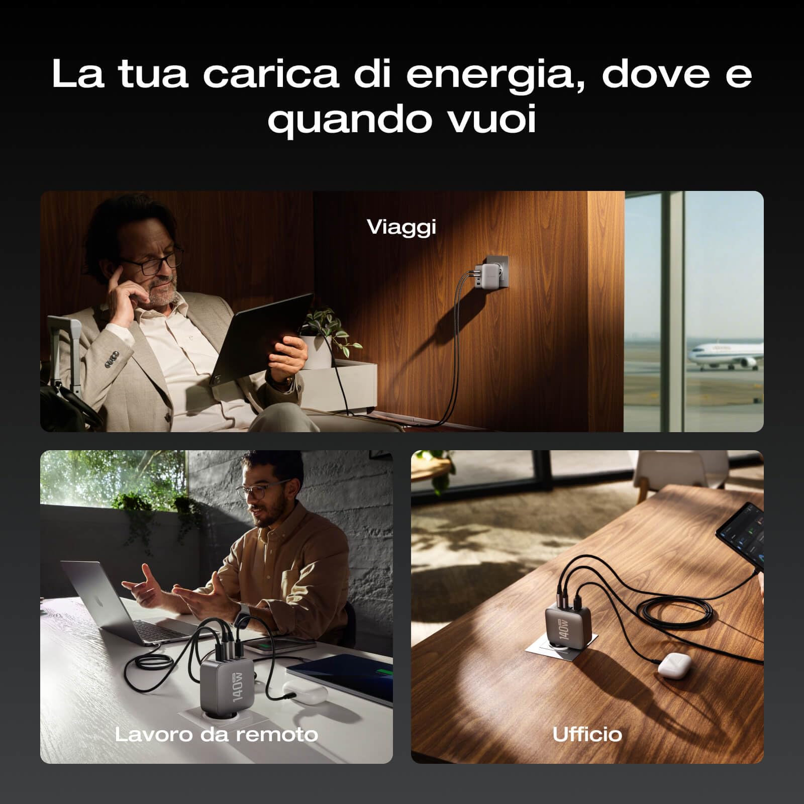 EcoFlow Rapid Pro Caricabatterie (140 W, 4 porte, GaN), 140 W (max), USB-C, caricatore 4 in 1 per iPhone 16/15, Samsung, MacBook
