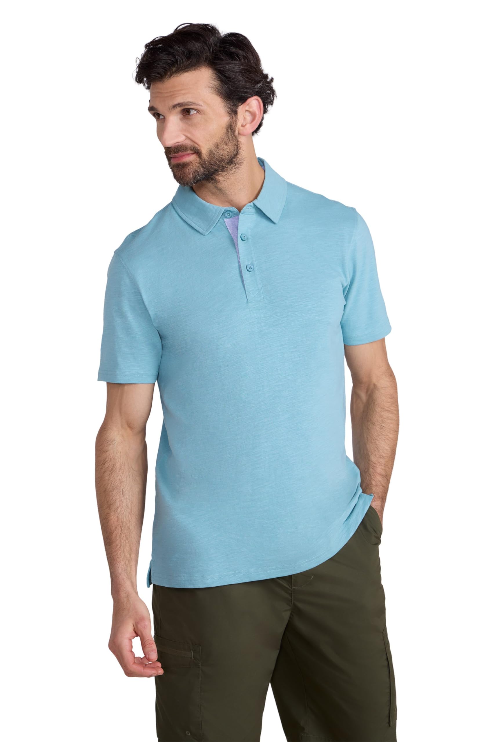 Mountain Warehouse Hasst II Mens Polo - Cotton Casual Tee Shirt with Button Neck- for Spring Summer, Outdoors, Holiday, Walking & Hiking Turquoise 4XL