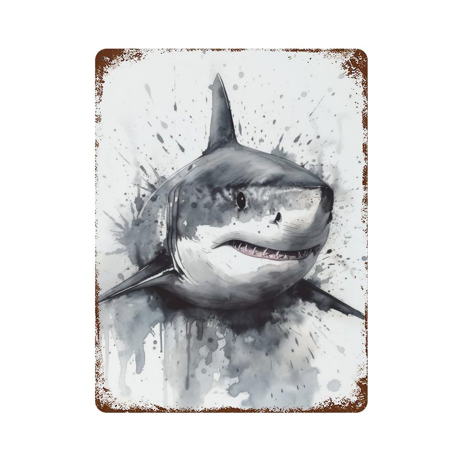 Shark Ocean Majesty Aged Metal Wall Plaque 15.7"x11.8", Decorative Metal Wall Art for Garage, Pub Or Kitchen