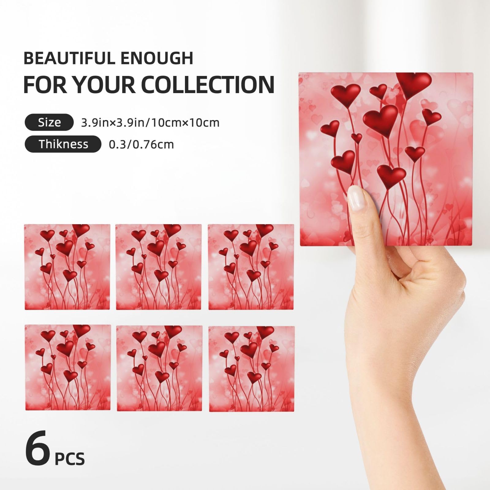 Set di 6 sottobicchieri decorativi in ceramica con stampa astratta a forma di cuore
