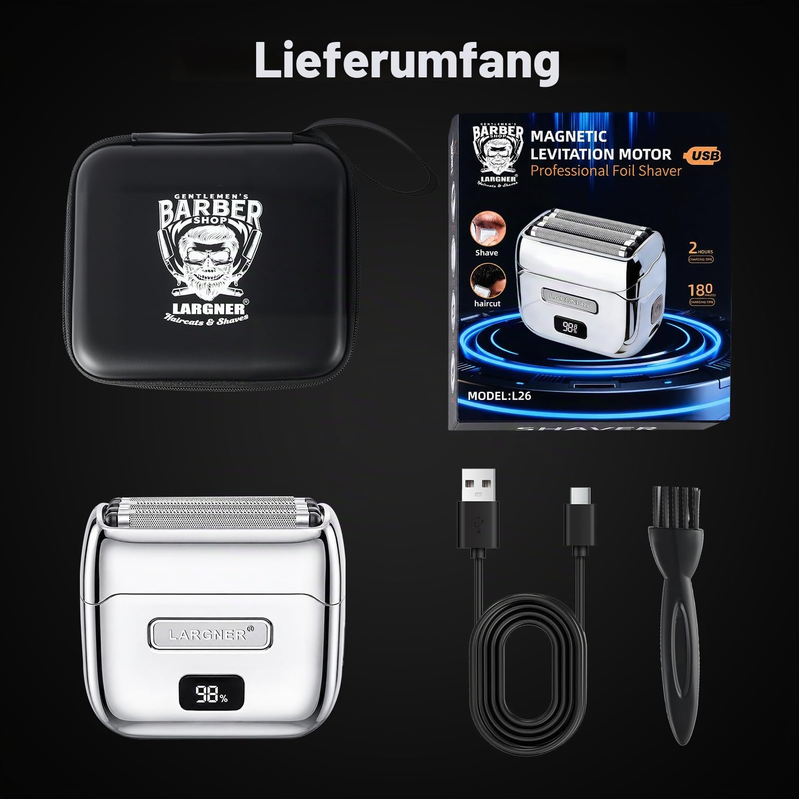 Elektrischer Folienrasierer aus Vollmetall für Männer - 5 schwimmende Klingen 14000 U/min Magnetschwebemotor, IPX7 wasserdichter Nass- und Trocken-Mini-Rasierer, USB-C wiederaufladbar, leiser Rasierer