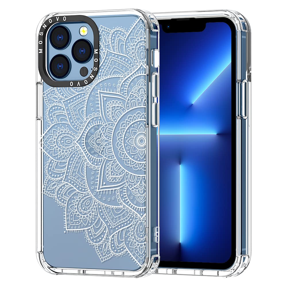 MOSNOVO Compatible with iPhone 13 Pro Case, Half Mandala Print for Girl Women Men [ Buffertech Impact ] Transparent TPU Bumper Clear Phone Case Cover Designed for iPhone 13 Pro 6.1 Inch
