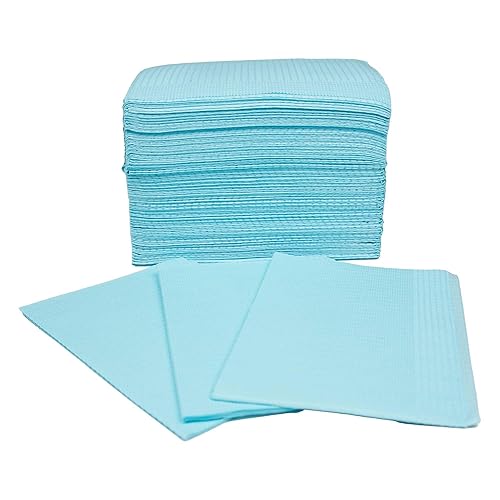 125 baberos dentales desechables azules de 13 x 18 pulgadas, 3 capas impermeables para dentales, tatuajes y uñas para pacientes, cubiertas para