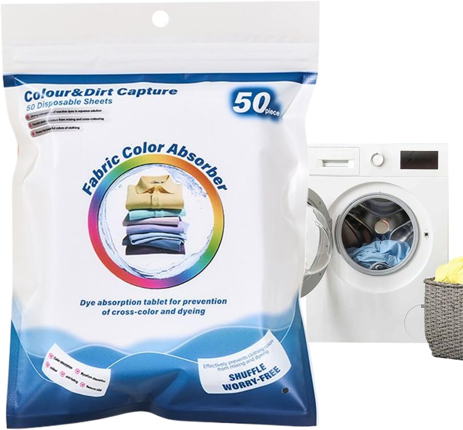 Colour-Absorbing Sheets – Anti-Smudging and Non-Stained Laundry Sheets | 50 Pieces Coloured Washable Paper for Household Washing Machines | Laundry Sheet - Helper For Washing Machines