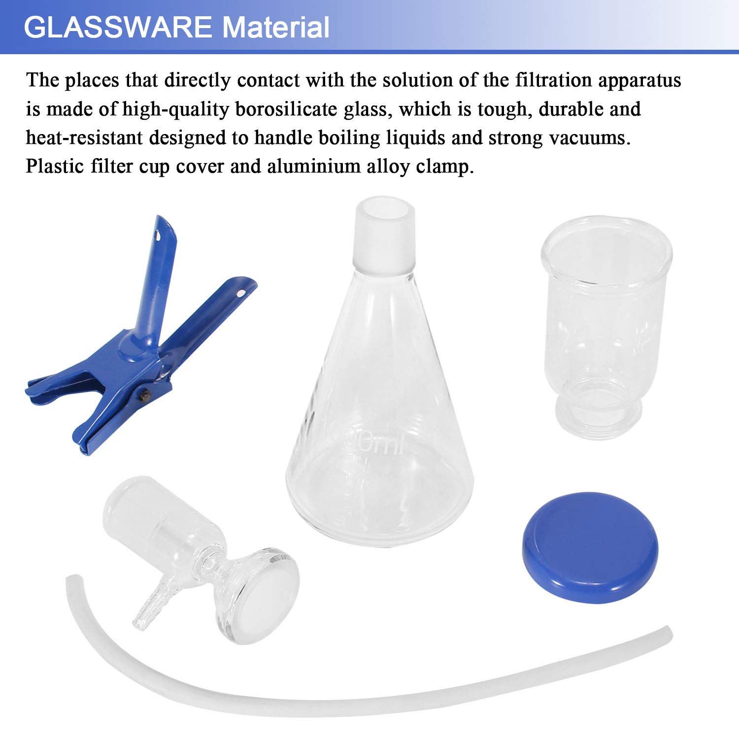 Poafamx Lab Vacuum Filtration Distillation Apparatus 1000ml Graduated Flask Borosilicate Glass 300ml Funnel Set for Laboratory Solvent Filtering: Industrial & Scientific