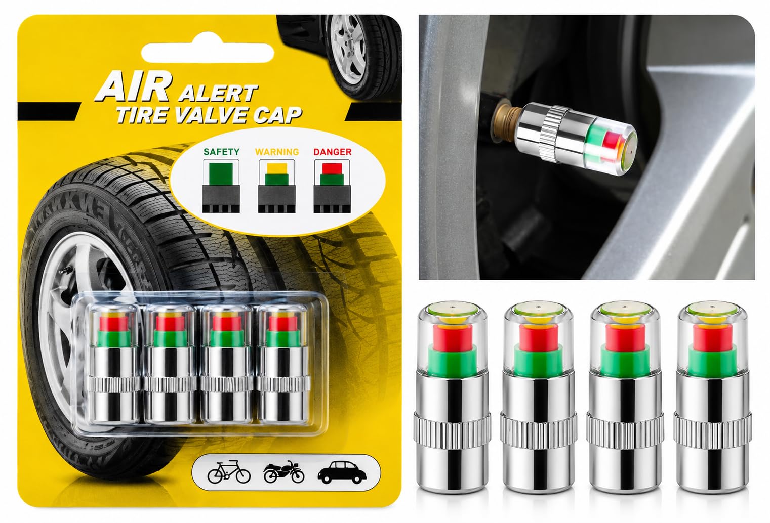 Car Tyre Pressure Indicator Valve Caps, 2.4 Bar 36PSI Pressure Monitor Stem Covers with 3-Color Eye Alert,Easy to Read Sensor Indicator Tire Valve Cap for Most Car Truck SUV (8)-image-48