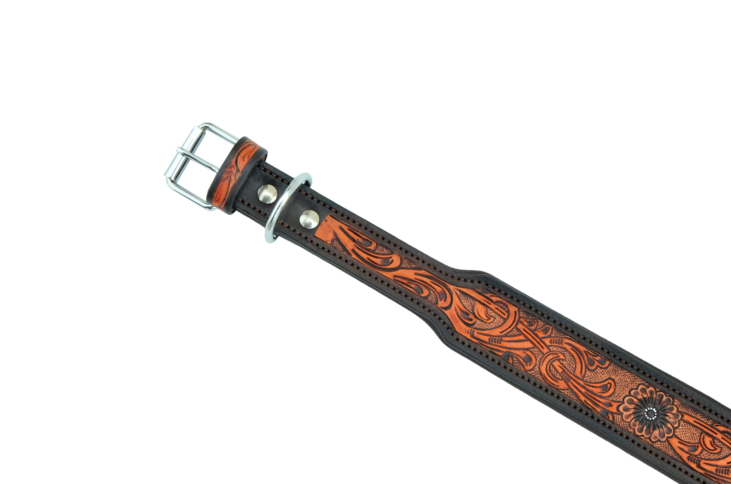 10AB143-M Hundehalsband, Leder, mittelgroß, Western-Stil, strapazierfähig, handgedreht, verstellbar, gepolstert, weich für kleine Welpen und große Hunde