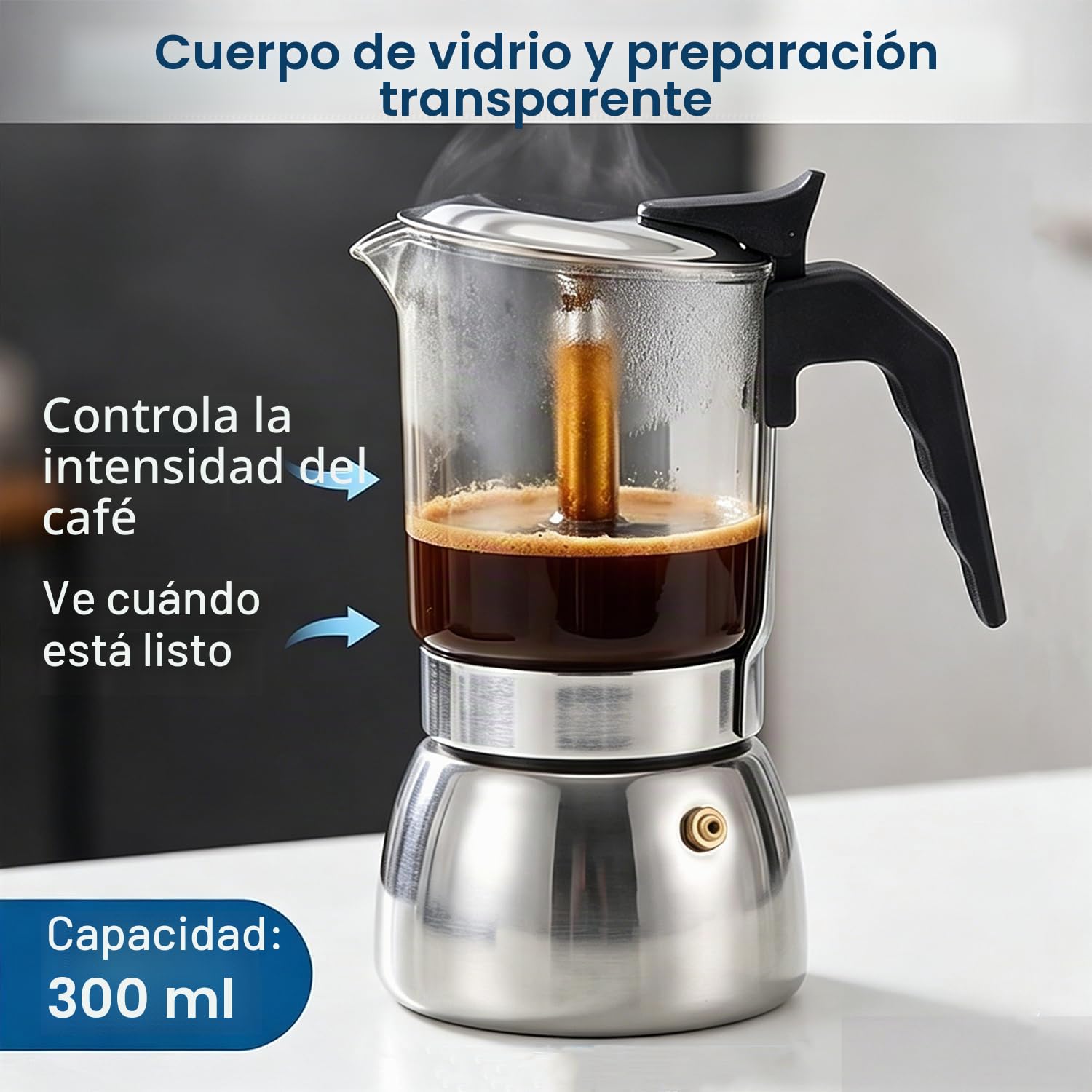 Pilipane Olla Moka De Inducción, Cafetera Para Café Italiano, Cafetera Para Estufa Con Diseño De Vidrio Transparente Y Acero Inoxidable De 200ml/300ml(300ml)
